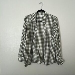 J Crew gingham button up olive green 2x
